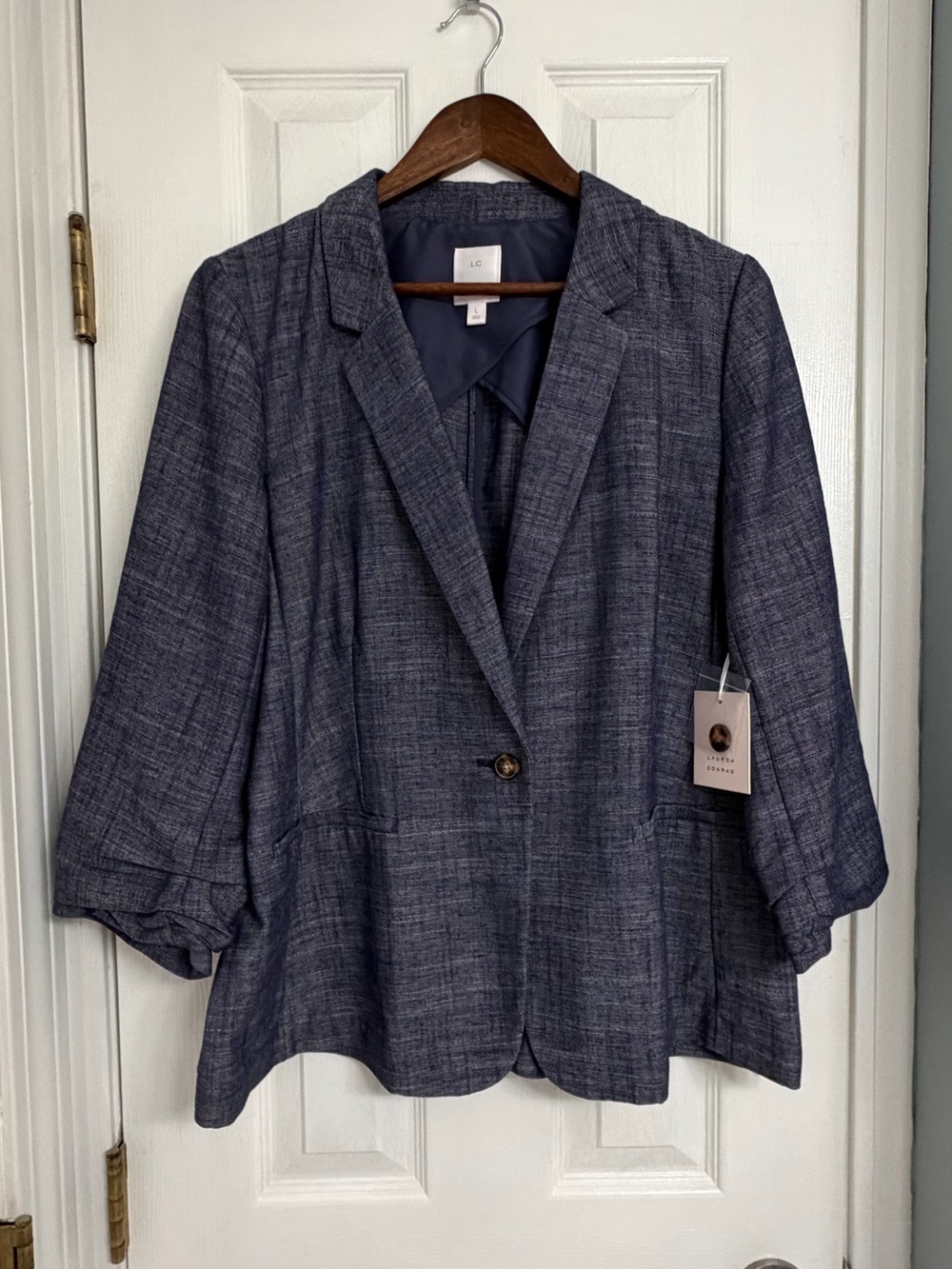 LC Lauren Conrad Navy Textured Single-Button Blazer - size L, NWT